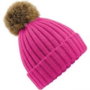 BC412 Fur pom pom chunky beanie (pink)- mck promotions