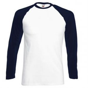 Long sleeve baseball tee (white,blue sleeve)- mck promotions