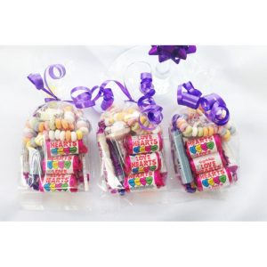 Retro / Sweet Bags Mesh or Transparent bags filled with Retro Sweets Chocolate foil coins Printed tag on outside & closed with ribbon. *You select the contents to work on your budget